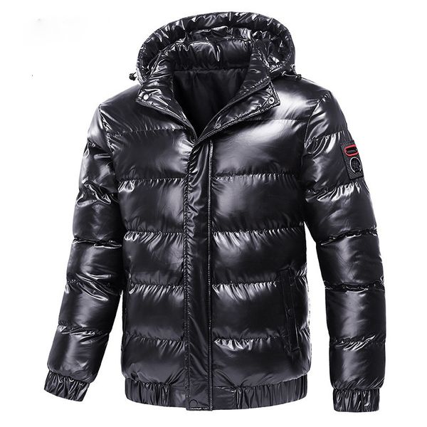 Piumino da uomo Parka Autunno Cappotto da uomo Giacca a vento Moda maschile Cotone caldo Parka Piumino lucido Cappuccio Capispalla casual Termico Nero Bomber Giubbotti Uomo 230912