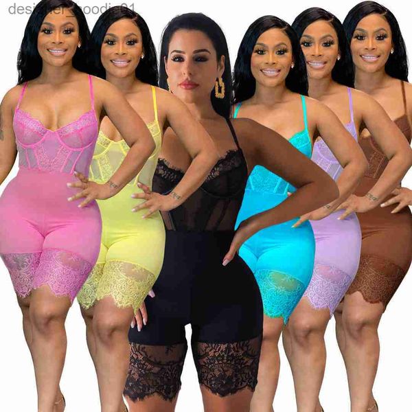 Macacões femininos macacão moda casual sexy macacão estilo espartilho cartilagem estilingue design rendas macacão qj5250 magro bodysuit para feminino l230913