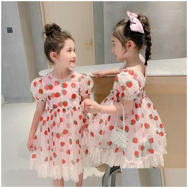 Meninas Vestidos Vestido de Verão Crianças para Roupas Crianças Princesa Rosa Stberry Vestidos Adolescentes 3T-14Y1 Drop Delivery Baby Maternidade Clothin Dhjvp