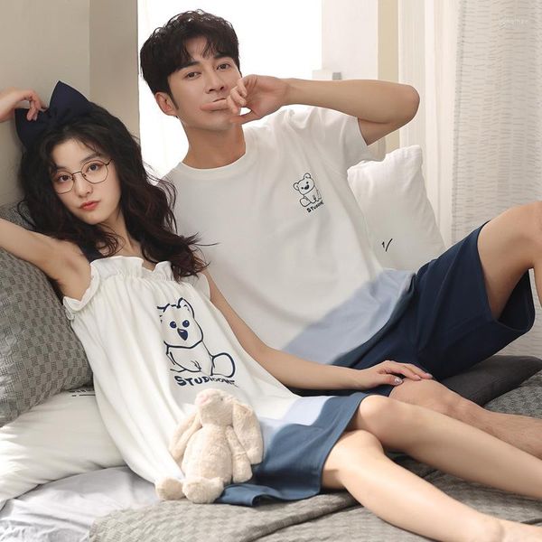 Homens sleepwear doce casal combinando pijama conjunto homens manga curta japão pijama amante da família mulheres nightdress homesuit nightwear 2023