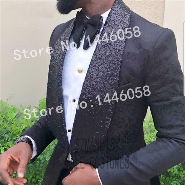 2019 Nuovo Design Formale Partito Vestito da Uomo Smoking Dello Sposo Costme Homme Terno Giacca con Paillettes Risvolto Nero Uomo Abiti da Sposa Vestito da Uomo267x