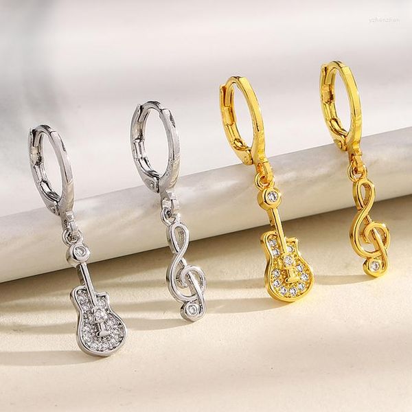 Orecchini pendenti MEETSOFT 1 pezzo 925 argento squisito note di chitarra zircone asimmetrico goccia per le donne gioielleria raffinata accessori minimalisti