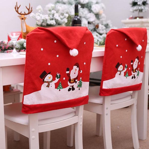 Capas de cadeira Papai Noel Chapéu Capa Decorações de Natal para cadeiras de mesa em casa Decoração de enfeites de festa