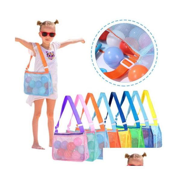 16 colori alla moda per bambini borsa da spiaggia stoccaggio maglia sabbia singolo shoder conchiglia giocattolo per bambini sabbiere borse consegna di goccia