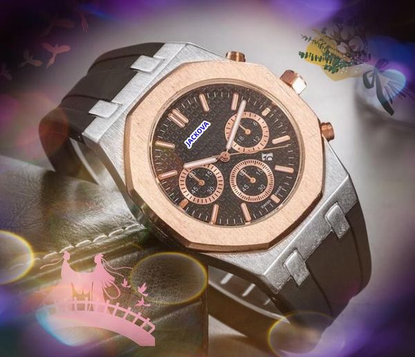 Parafuso na caixa mostrando popular data automática relógios masculinos moda de luxo masculino pulseira de borracha de aço completo relógio de movimento de quartzo ouro prata lazer relógio de pulso presentes