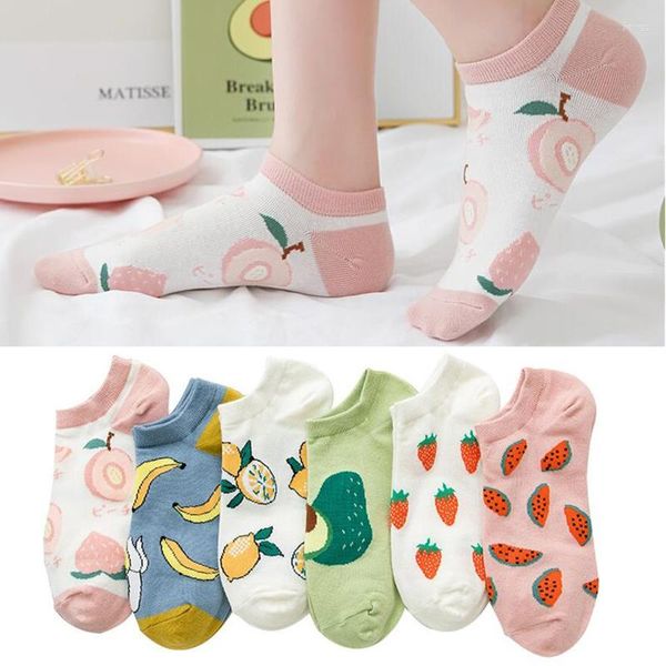 Calzini da donna Estate Cartoon Frutta Avocado Banana Limone Fragola Caviglia invisibile Kawaii Happy Short Cotton Casual Boat Sox