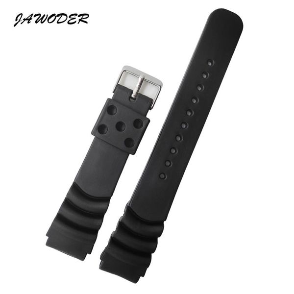 Jawoder pulseira de relógio de borracha de silicone preto 20 22mm pulseira de aço inoxidável pino fivela para casio esportes relógio straps233p