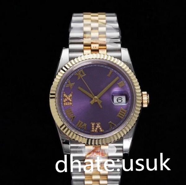 9 estilos unissex relógios automáticos diamante diamante datejust 36mm/41mm Wimbledon Roman Bkack azul Blue Two Tone Jubileu Dial Folhed