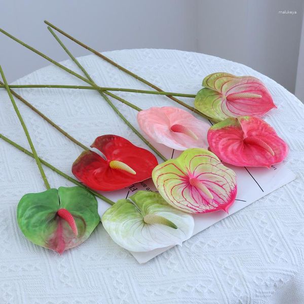 Fiori decorativi Stampa 3D PU Anthurium Fiore artificiale Piante di palma bianche Composizioni floreali per matrimoni Accessori per la casa El Decor Po