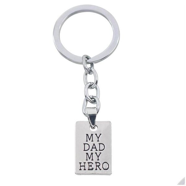 Кольца для ключей с покрытием Sier, креативные резные подвески в виде букв «Мой папа герой», брелок для ключей, автомобильные брелки, подарок на день отца, Прямая доставка, ювелирные изделия Dhxak