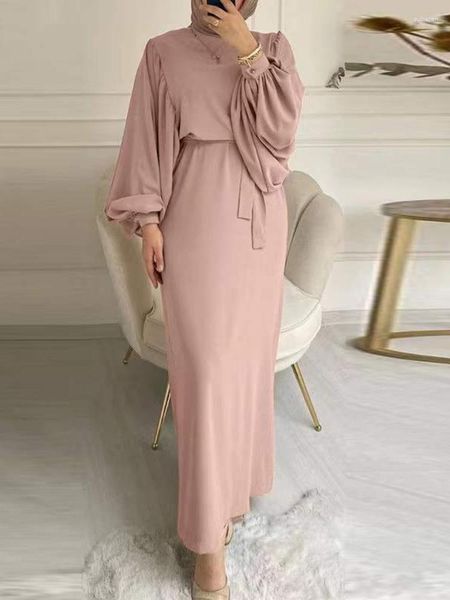 Abbigliamento etnico Abiti musulmani per donna Abaya con cintura Dubai Turchia Manica a sbuffo Abito da festa lungo africano Abito caftano islamico taglie forti