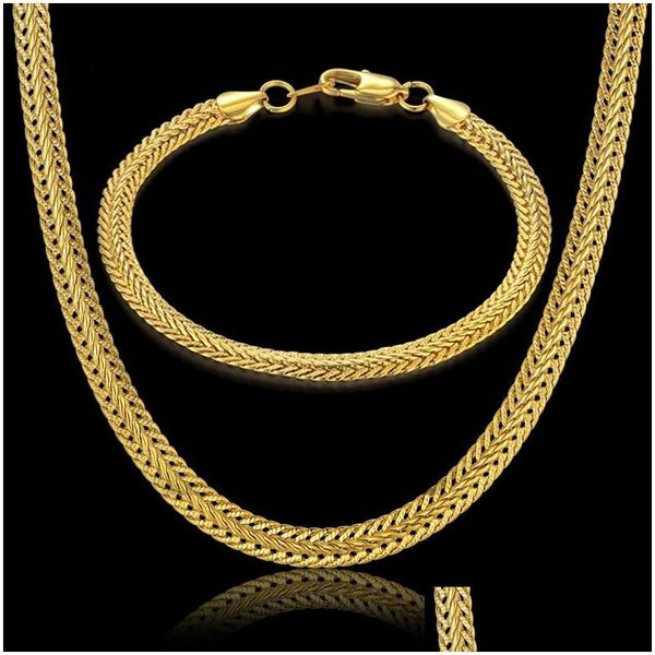 Orecchini Collana Uomo Donna Set di gioielli Oro Sier Colore Bracciale Curb Tessitura cubana Catena del serpente 2021 Set di consegna all'ingrosso Otjq0