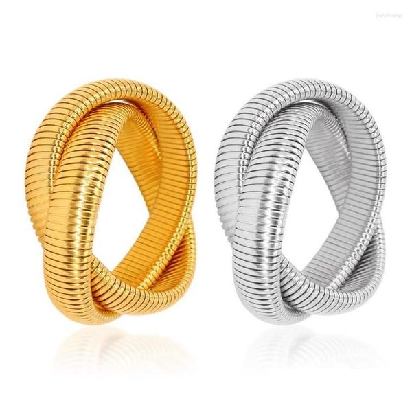 Bangle Kpop Duas voltas enrolamento estiramento pulseira elástica para mulheres 316L aço inoxidável IP banhado a ouro encantos jóias presente entrega entrega dhglx