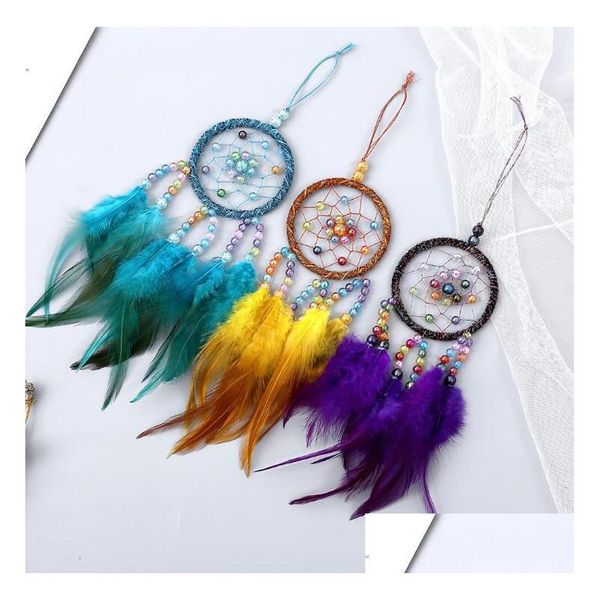 Manual Dream Catchers Wind Chime Acessórios Pena Bead Bells Dreamcatcher Decoração de casa Pendurado Pingente Presente de Natal de Ação de Graças 3 D