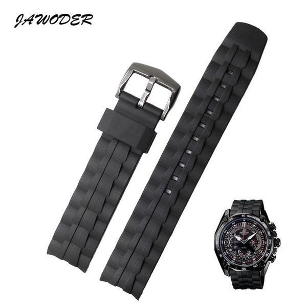 Jawoder pulseira de relógio de borracha de silicone preto 28mm pulseira de fecho de aço inoxidável substituir eletrônico para casio EF-550 esportes wat210j