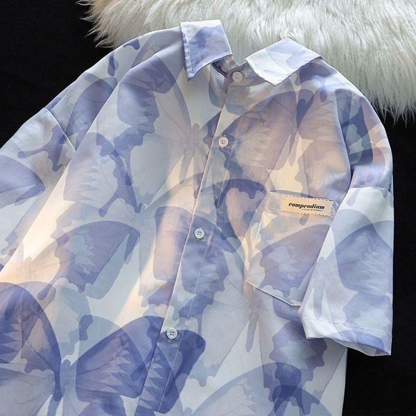 Damenblusen XEJ American Transparent Butterfly Full Print Kurzarmhemd Koreanische Streetwear Y2k Sommeroberteile 2023 Paarkleidung