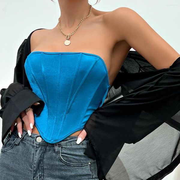 Damen-Tanks, 90er-Jahre, Damen-Korsett-Top, gepolstertes Bustier, abgeschnitten, Sommer, sexy, schlank, rückenfrei, Cami-Tops für Streetwear-Kleidung, Schwarz, Blau, Lila