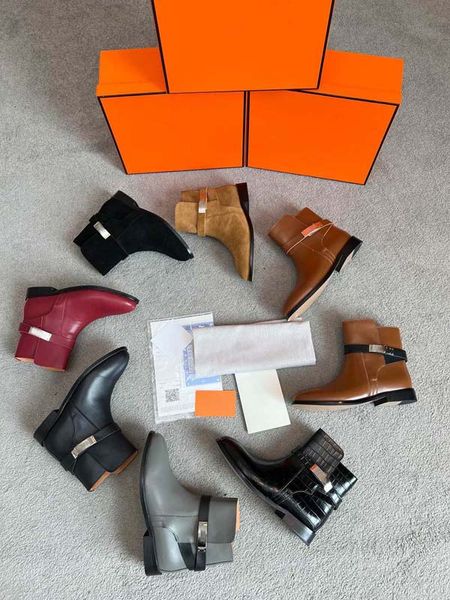 Damen-Designer-Kurzstiefel, Plüsch, verdicktes weiches Leder, dicke Absätze, personalisierte modische Stiefel, Wollstiefel, rutschfest, komplett aus Rindsleder, Vintage-Ritterstiefel