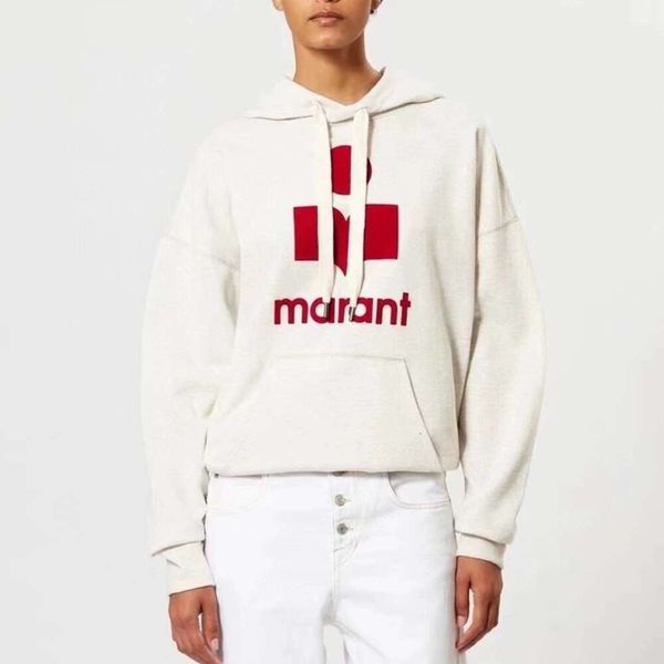 23ss isabel Marant Designer moletom de algodão novo estilo clássico casual versátil moda reunindo carta com capuz pulôver jumper feminino solto manga comprida suéter