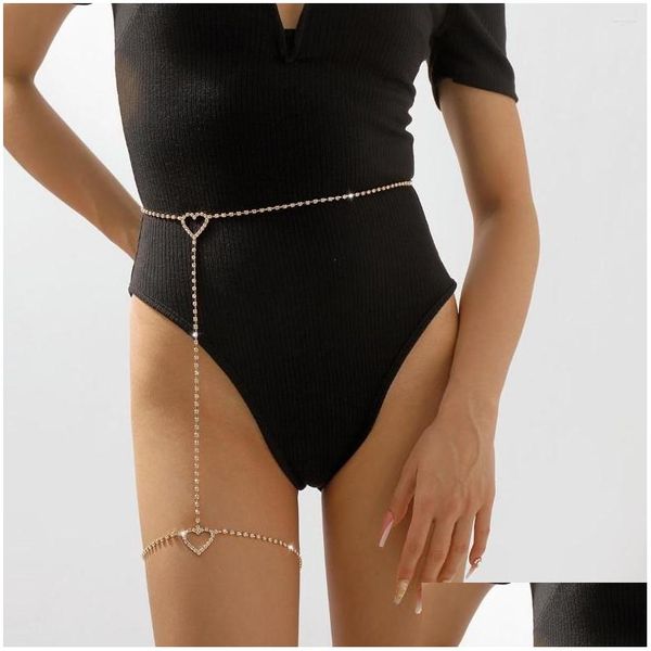 Fußkettchen Shiny Y Strass Herz Bein Oberschenkel Kette Schmuck Für Frauen Glänzende Kristall Taille Harness Weibliche Körper Zubehör Drop Lieferung dhhqj