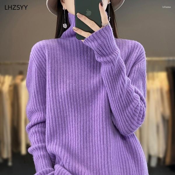 Kadın Sweaters Lhzsyy Sonbahar Kış Pure Yün Yollu Butleneck Örgü Base Gömlek gevşek All Maç Sıcak Üst Kaşmir Kazak