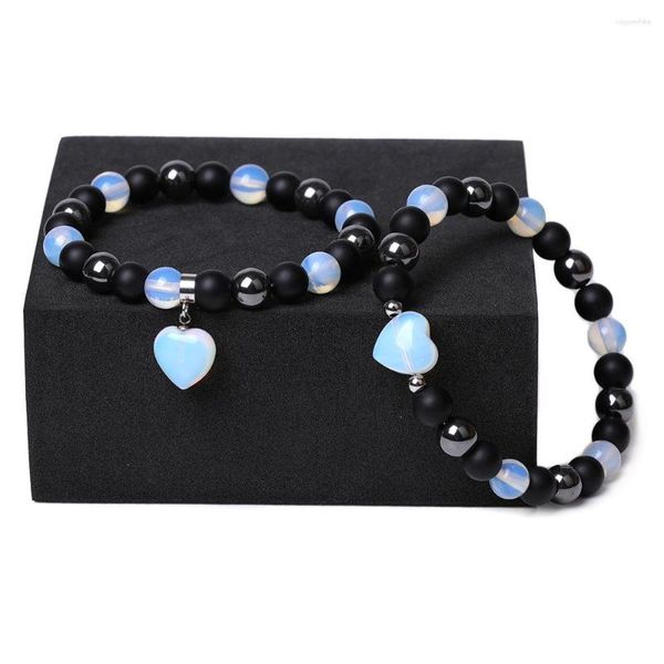 Charme Pulseiras 8mm Natural Cristal Pedra Beads Pulseira Para Mulheres Homens Adorável Coração Reiki Cura Casal Jóias Amizade Presente