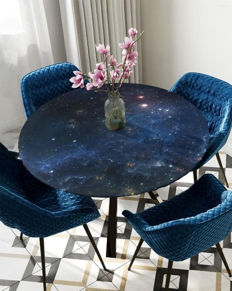 Masa bezi yıldızlı gökyüzü evren yıldızları yuvarlak elastik kenarlı kapak koruyucusu su geçirmez polyester dikdörtgen takılmış masa örtüsü