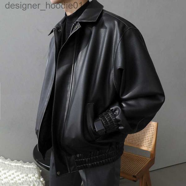 Herrenfell Kunstpelz Herrenjacken Myq Leather Herren Frühling und Herbst neue lose Lederjacke Lokomotive Modemarke Herren koreanische Mode Freizeitmantel 220727 L230913