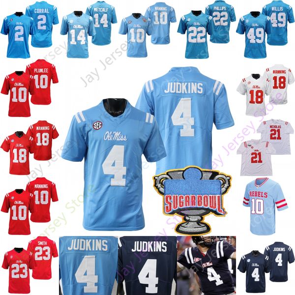 Authentic Ole Miss Rebels NCAA Futebol Jerseys - Poliéster durável, cores de equipe, vários nomes de jogadores números