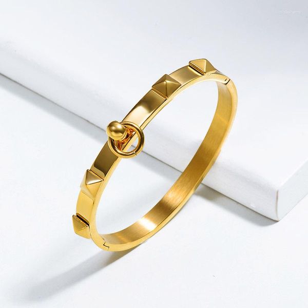 Pulseira simples rebite pulseira para mulheres senhoras elegante requintado cor de ouro aço inoxidável homens jóias pulseras mujer