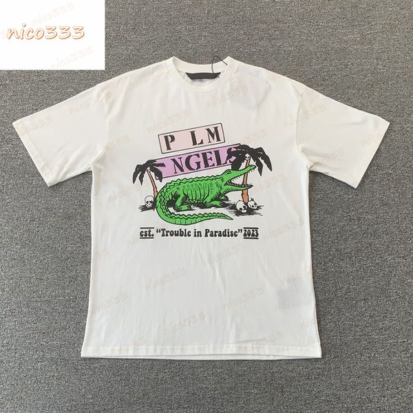 Pa Crocodile Kokosnussschädel Buchstabe Druckmuster Baumwolle Runde Hals Lose Mode lässige Männer und Frauen T -Shirt