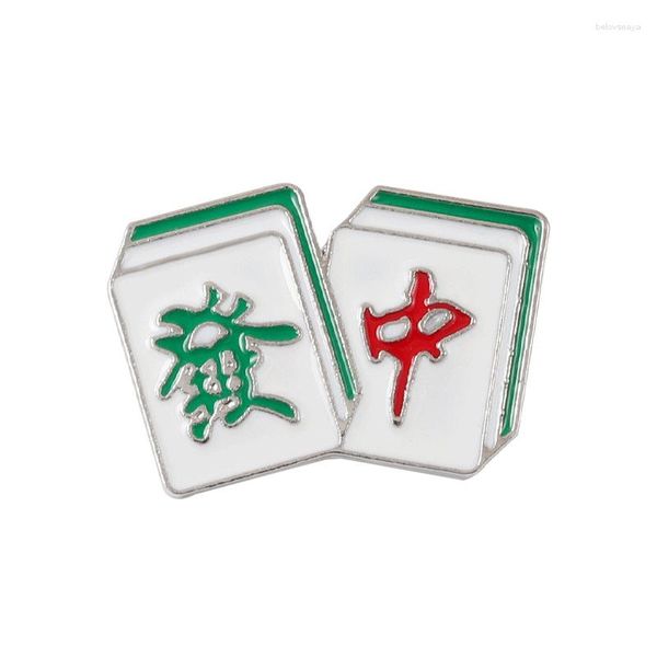 Broches chinês majiang padrão broche pinos criativo carta esmalte jóias para diversão dois fortuna distintivo personagens lapela pino