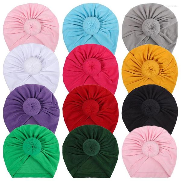 Acessórios de cabelo cor sólida adorável elástico bebê chapéu grande donut meninas turbante nascido cabeça envoltórios crianças bonnet beanie bandana presente