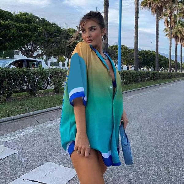 Damenblusen Felyn 2023 Ins Internet Celebrity Club Bluse Print Umlegekragen Kurzarm Sommer Strand Figurbetontes Hemd Tops