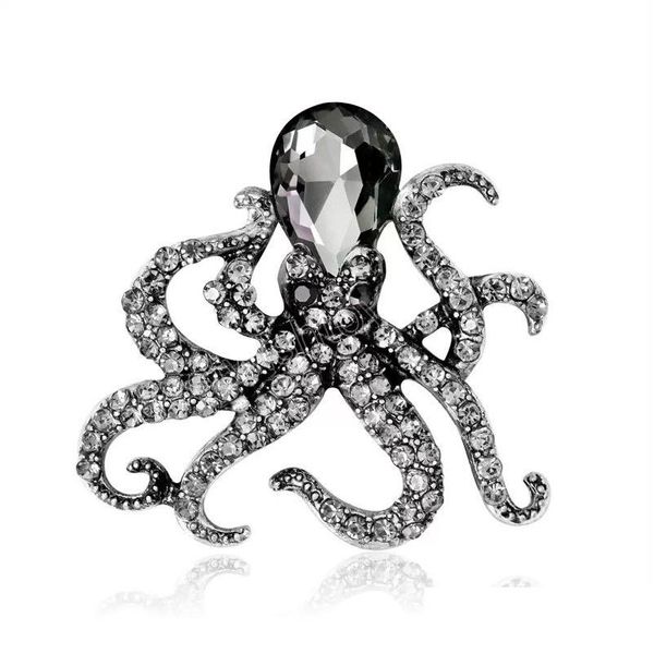 Pins Broschen Octopus Brosche für Männer FL Strasssteine Antik Silber Farbe Schmuck Pin Zubehör Drop Lieferung Dhyhl