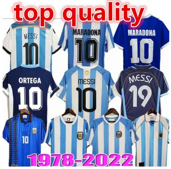 1978 86 98 Jersey de futebol retro Argentina Maradona 1994 1996 2000 2001 2006 2010 Kempes Batistuta Riquelme Higuain Kun Aguero Caniggia Auto -Auto