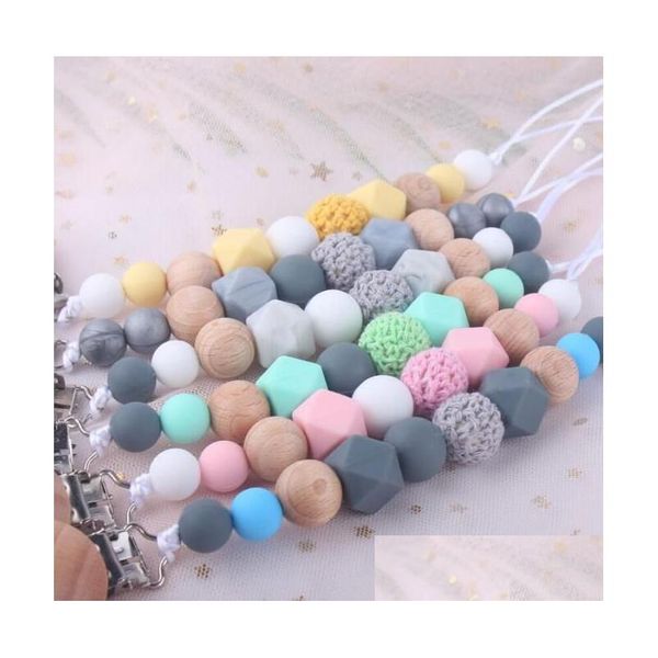 6 Farben Baby Schnuller Clips Schlüsselanhänger Silica Gel Schnuller Schnuller Halter Perlen Clip Ketten Nippel Beißring Schnullerband Kette Babys Dusche D