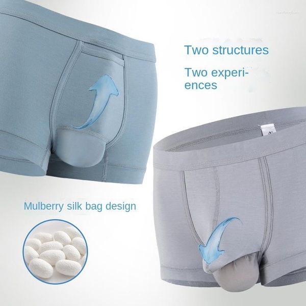 Cuecas térmicas masculinas boxers saco de testículos roupa interior para sexo amoreira seda respirável separação para cima ou para baixo calcinha mens sexy curto