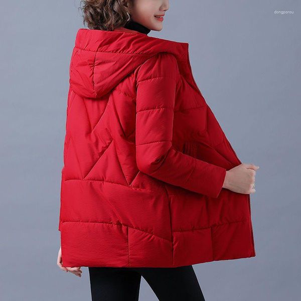 Casacos de trincheira femininos 2023 inverno coreia elegante com capuz sólido zíper parkas senhoras moda casual solto algodão acolchoado topos a26