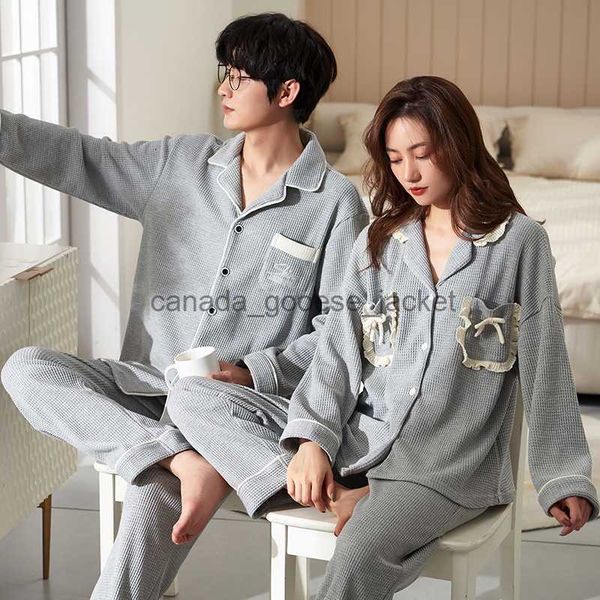 Womens Sleep Lounge Damen-Nachtwäsche Baumwoll-Pyjama Männer Langarm-Hosen-Pyjama-Sets für Paare Nachtwäsche Frauen Plaid Casual Herbst Winter Home Wear Familien-Pyjama