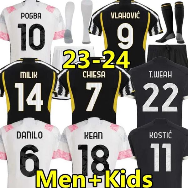 23 24 Cuadrado Chiesa Milik Juve Fußballtrikots Vlahovic Fan Player Version 2023 2024 Bonucci Fußballtrikots Kit Di Maria Soccer