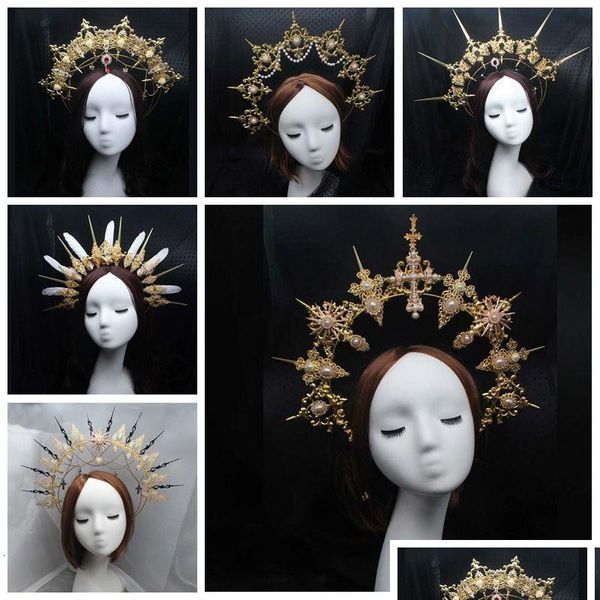 Kopfbedeckung Haarschmuck Diy Materialpaket Gothic Halo Crown Stirnband Wunderschöne Vintage Kirche Mary Barock Tiara Lolita Virgin Hea Dhqzu