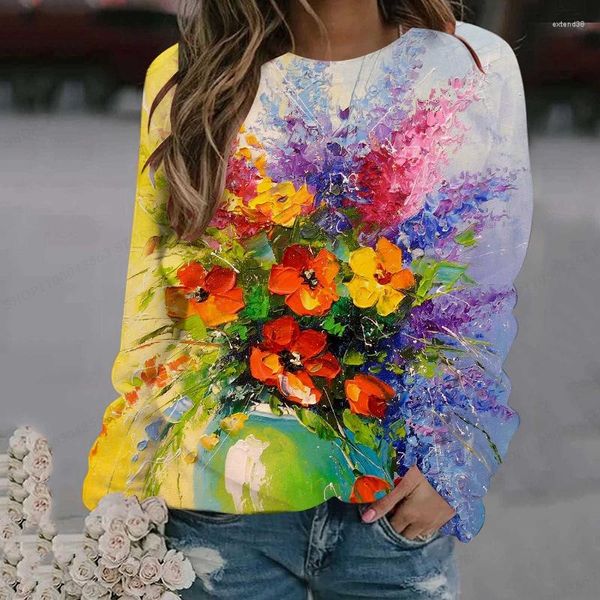 Hoodies femininos floral hoodie o-pescoço manga longa feminina moda menina casacos suores trajes de flores elegantes fatos de treino