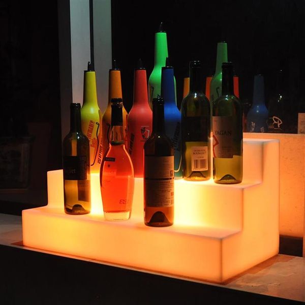 Casier à vin de table LED rechargeable à changement de couleur 3 niveaux étagère de bar porte-bouteilles support de gloire présentoir étagères à alcool 258N