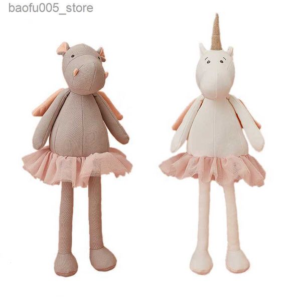 Bonecas de pelúcia 40cm brinquedos animais de pelúcia pernas longas hipopótamos com vestido tutu bebê abraço dormindo bonecas brinquedo de aniversário para crianças q230913