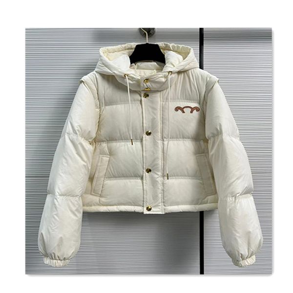 jaqueta feminina designer para baixo mulheres inverno pato branco para baixo curto ícone geométrico manga destacável dois desgaste mulheres com capuz jaqueta quente casual solto mulheres parkas