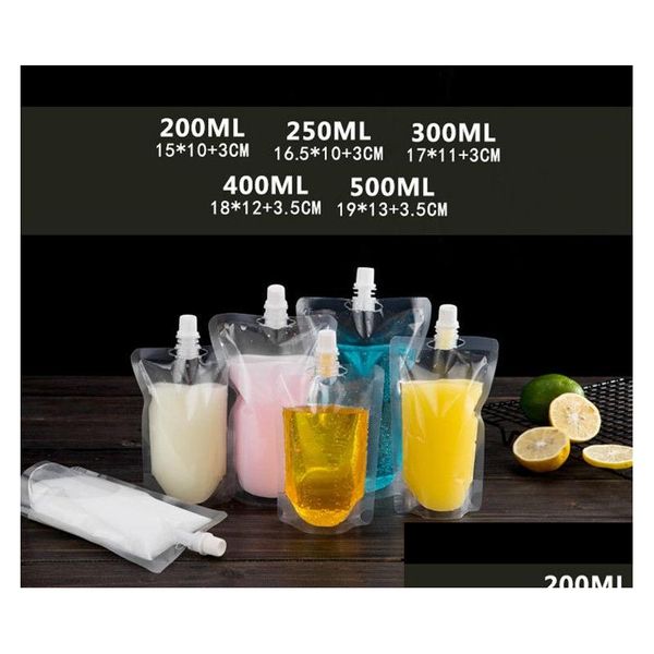 Garrafas de água 17oz 500ml stand-up plástico bebida embalagem saco bolsa de bico para bebida suco líquido leite café 200-500ml gota entregar dhhqk