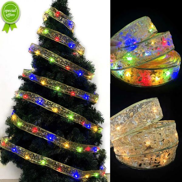 Novo 1/2/3m enfeites de árvore de natal dupla camada luzes de fadas cordas fita de natal arcos com led ano novo navidad decoração de casa