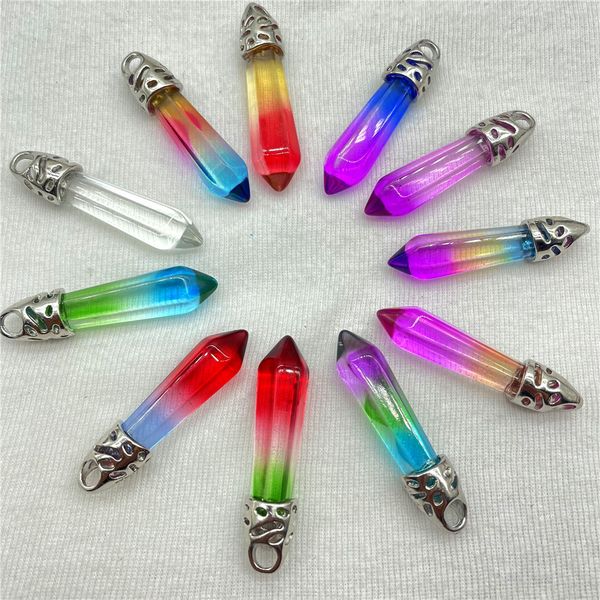 Pingentes de charme de ponto de pilar colorido de vidro da moda para fazer colares de joias