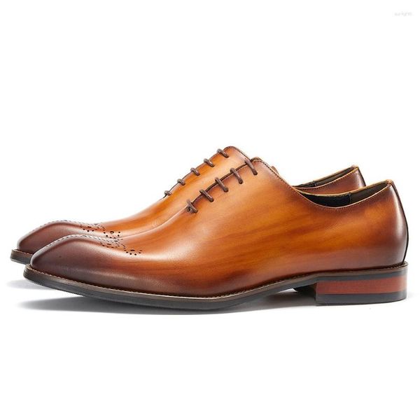 Sapatos de vestido de alta qualidade feitos à mão confortável casual desgastando-resistir rendas até couro genuíno oxford para homens escritório de negócios